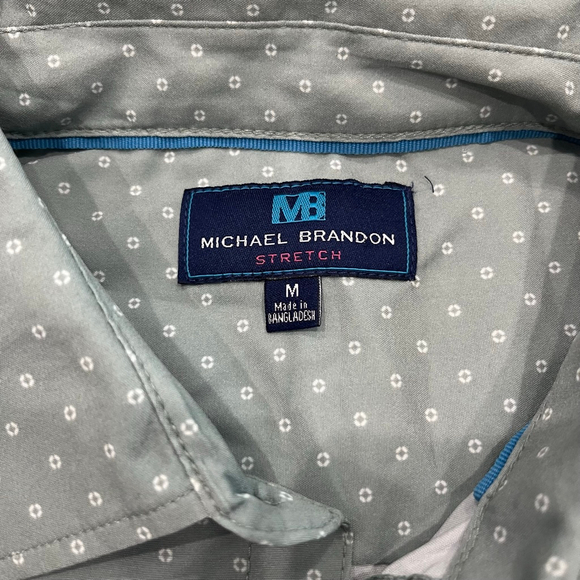 Men's Michael Brandon Green White Polka Dot Short Sleeve Button Shirt M, 0033 B1 - Picture 8 of 10